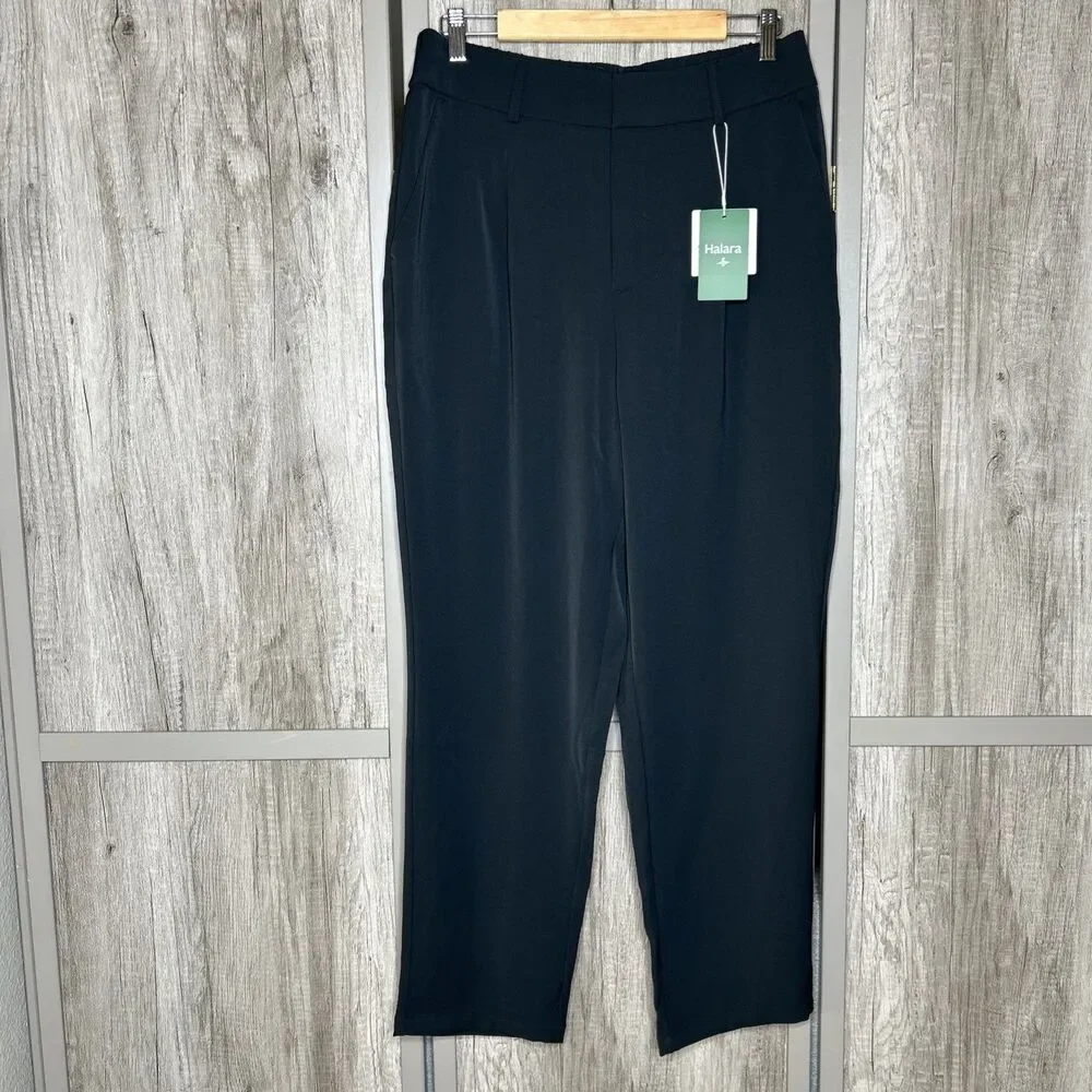 Halara Pants Women Size L Pleated Tapered Leg Black Color NWT